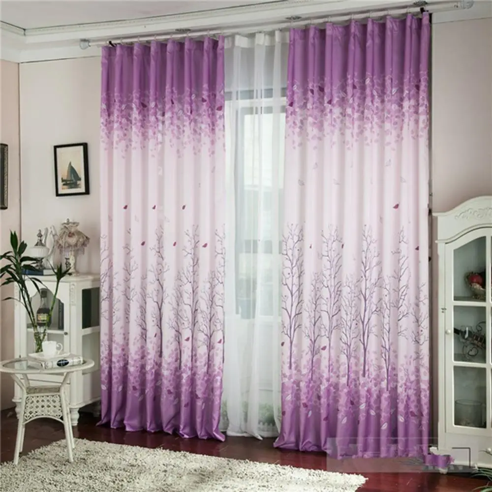 Window Curtain Pastoral Tree Print Living Room Door Drape Panel Balcony Scarf Valance Home Decoration