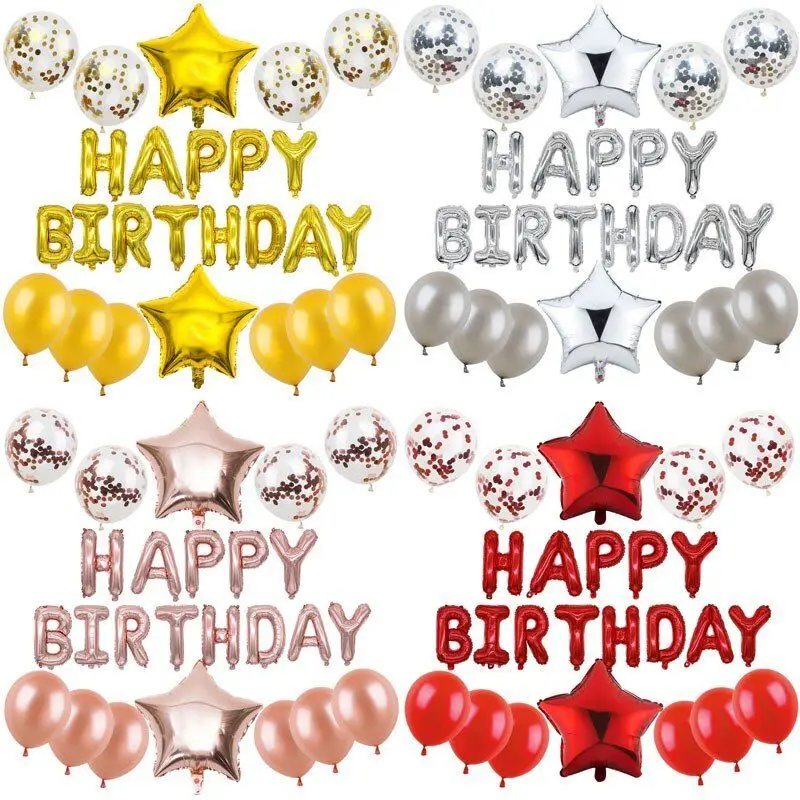 1set 16inch Happy Birthday Letter Sliver Balloons Birthday Party Decorations Balloon Baby First shower Ballon Party Supplies