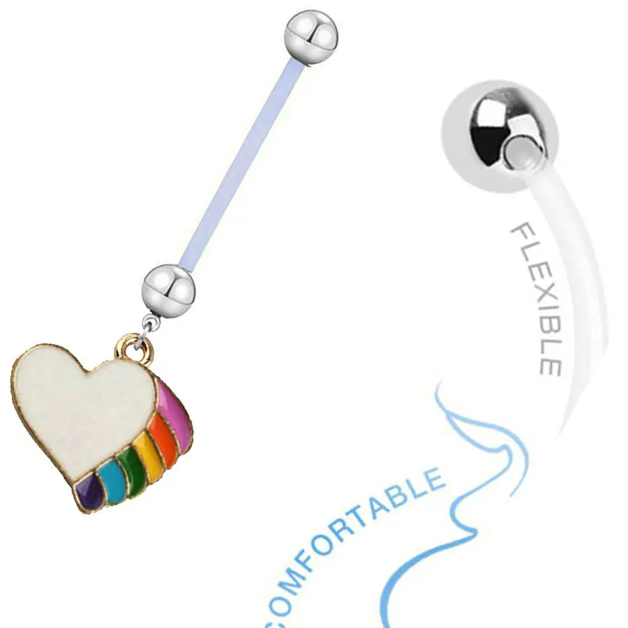 1 PC Colorful Heart Pregnant Belly Ring Sexy Dangle Maternity Navel Ring Flexible Barbell 22MM