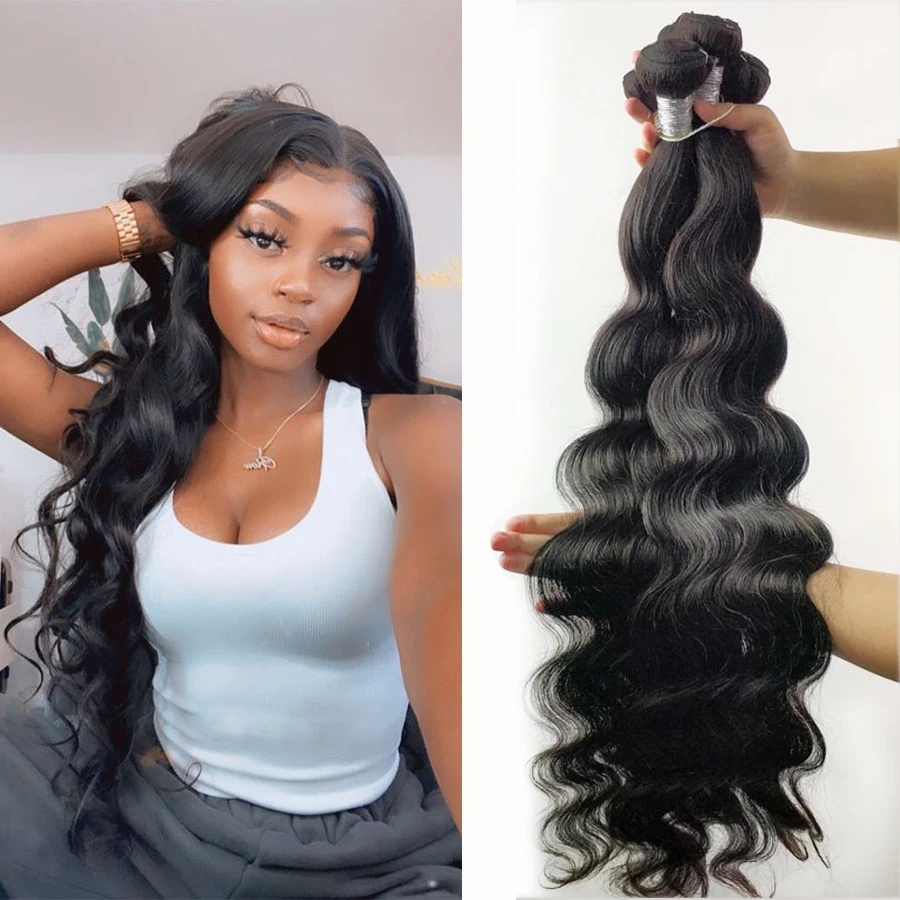 Fashow 28 30 32 34 36 40 Inch Indian Hair Body Wave Human Hair Bundles 100% Natural Color Remy Human Hair Weave Bundles