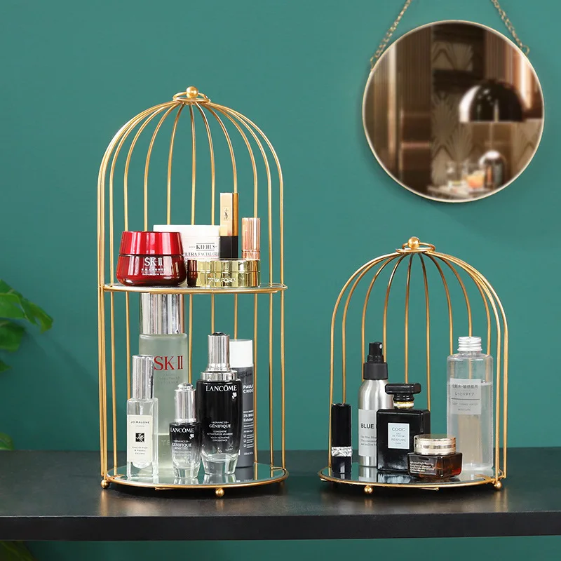 Bathroom Shelves Iron Golden Birdcage Multi-layer Storage Rack Cosmetic Storage Box Display Stand Home Jewelry Makeup Organizer