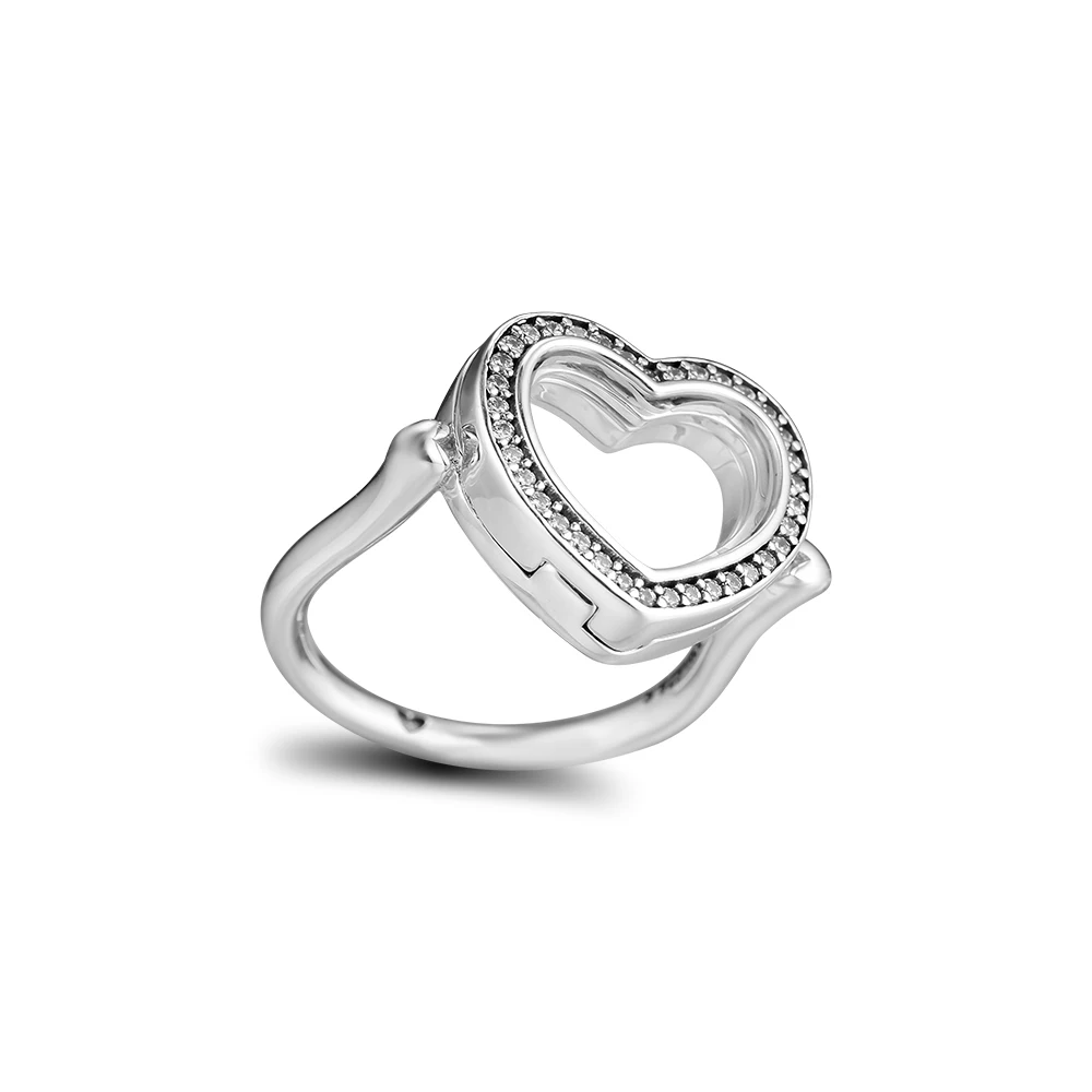 Sparking Heart Locket Ring Sterling Silver Jewelry For Woman Jewelry Make Up Fashion Jewelry Rings