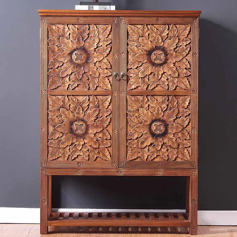 Customized Solid Wood Carving Shoe Cabinet Storage Cabinet One Southeast Asian Style Living Room Partition Porch Furniture