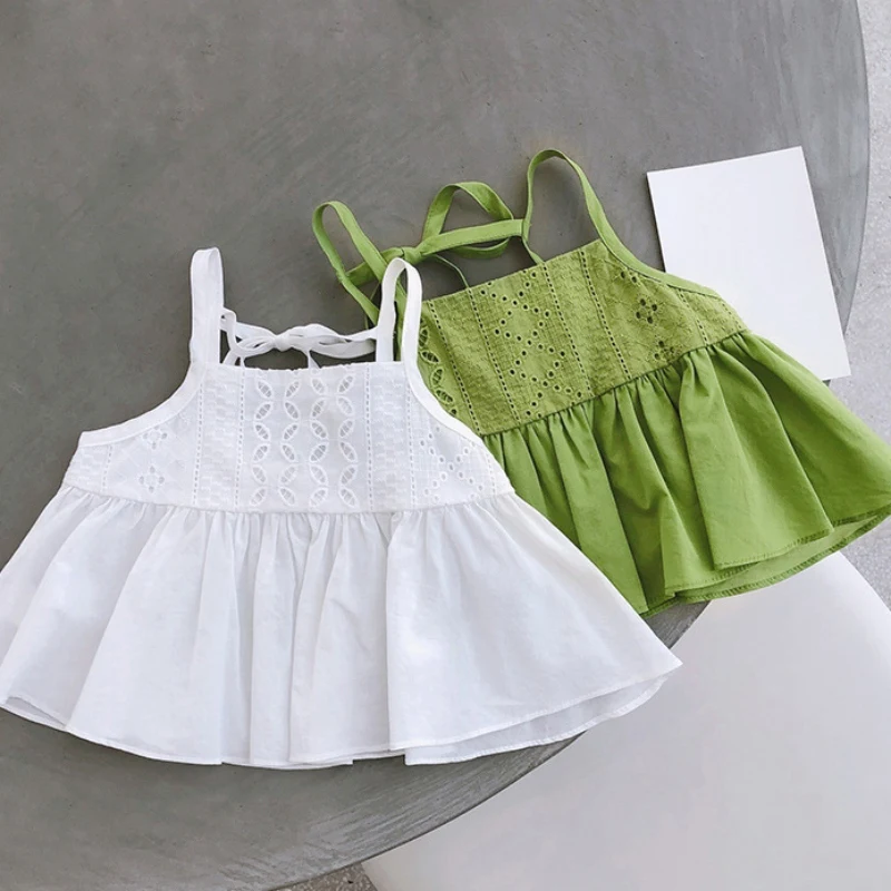 Summer Girls Sweet Princess Sling Tops Toddler Kids Clothes Solid Color Thin Straps Tops for Children Fashion Clothes