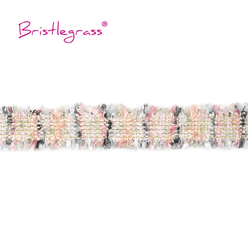 BRISTLEGRASS 1 Yard 30mm Rainbow Tweed Yarn Braided Crochet Lace Trims Macrame Tassel Ribbons Pillow Headband Dress Sewing Craft