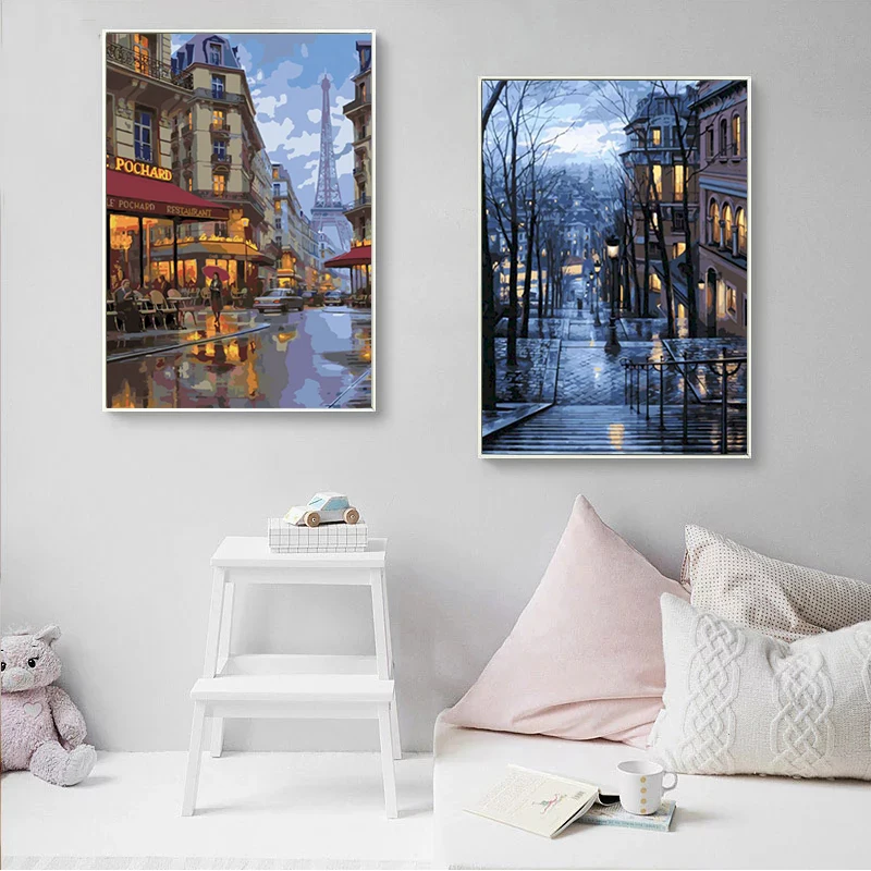 

GATYZTORY 2pc/Set DIY Painting By Numbers Modern Home Wall Art Picture Street Scenery Paint By Numbers Home Decoration