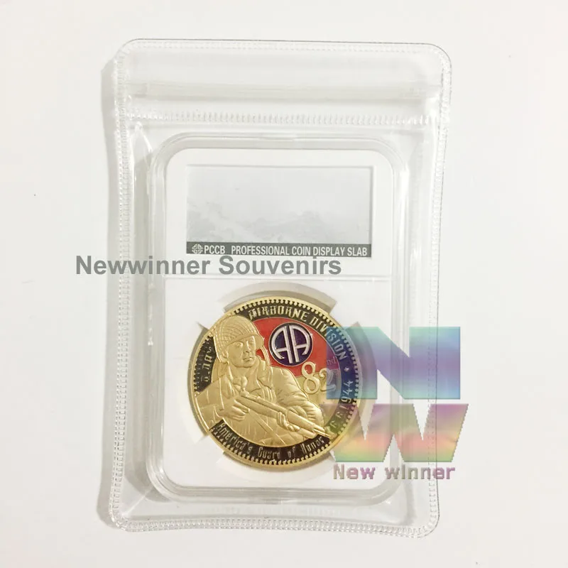 5pcs/lot 1 OZ American Airborne Division Gold Plated Coin 70Th Anniversary Coins Metal Souvenir With PCCB case