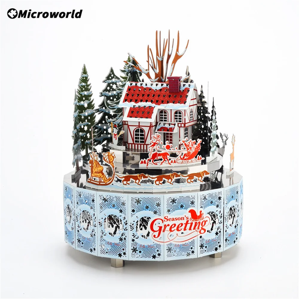 Microworld 3D Puzzle in metallo Tema invernale Carillon rotante Kit modello Puzzle fai da te Giocattoli Decorazione natalizia Regali per ragazze adulte