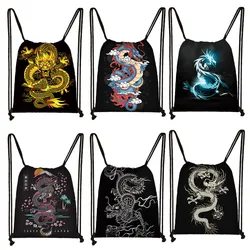 Gothic Asian Dragon Backpack Women Harajuku Style Drawstring Bags Punk Girls Rucksack Punk Shoulder Bag for Travel Bookbag