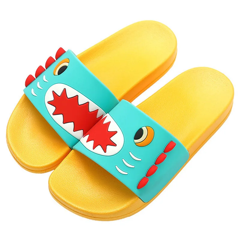 Women Summer Slippers Indoor Home Cute Cartoon Dinosaur Fretwork Thick Flat Heel Bathroom Slides Non Slip Cute Ladies Shoes 2021