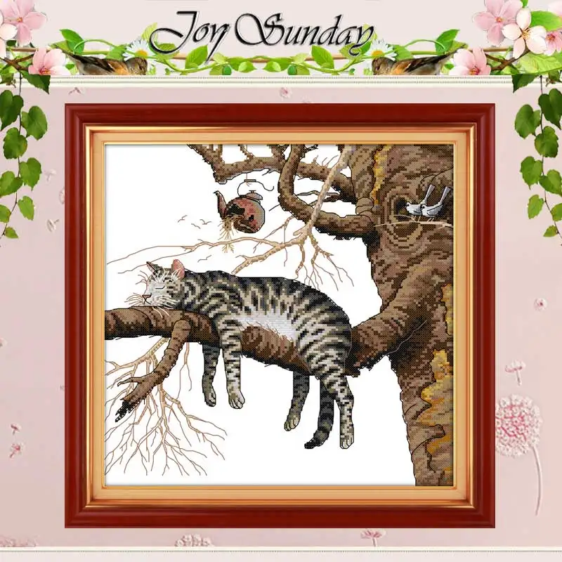 A Lazy Cat Patterns Counted Cross Stitch Set DIY 11CT 14CT 16CT Stamped DMC Cross-stitch Kit Embroidery Needlework Home Decor