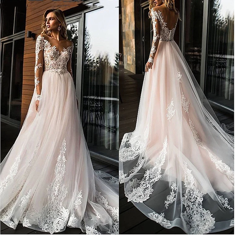 

Elegant Lace Wedding Dress Vestidos de novia 2019 Simple A Line Bridal Dress V-Neck Sexy Romantic Floor Length Wedding Gowns