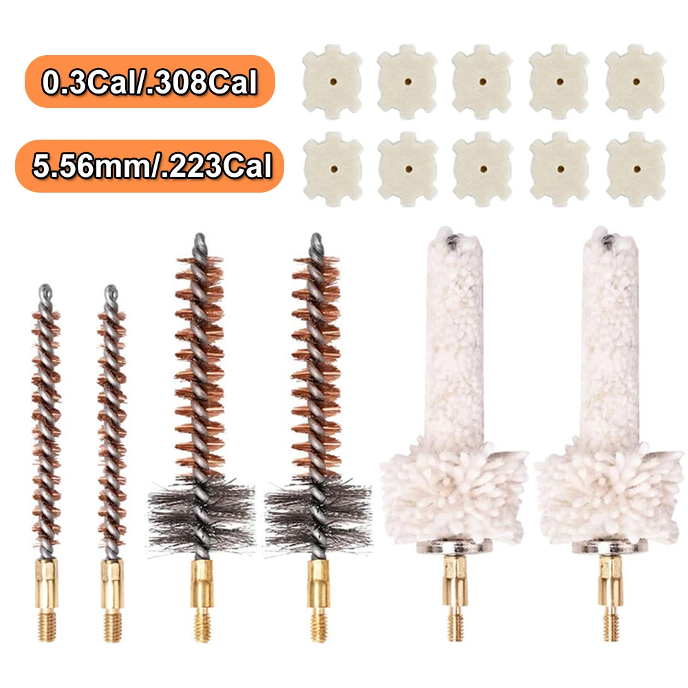 8Pcs/Set Gun Cleaning Kits Bronze Bore Brush/Chamber Brush/Chamber Mop/Star Chamber Cleaning Pads for 0.223Cal/0.3Cal