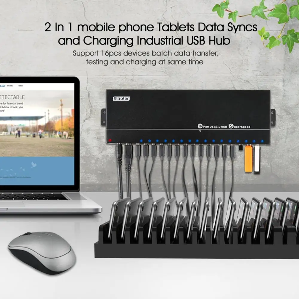 A-316 Sipolar 16 Ports 62Industrial Métal USB3.0 Syncs de Données et airies de Charge avec 120W Puissance pour iPhone iPad Tablettes