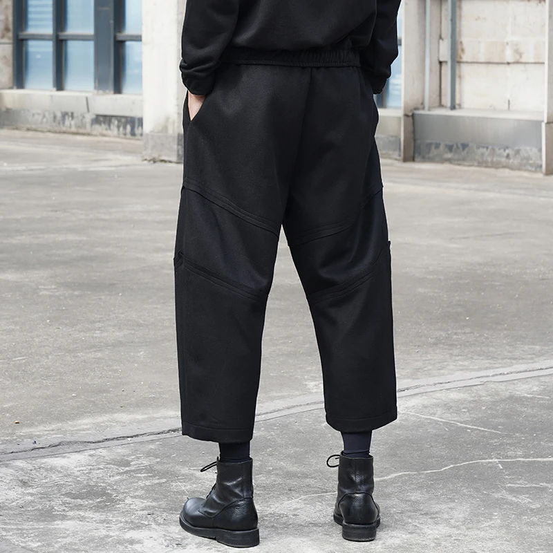 Pantalones clásicos de estilo Yamamoto oscuro para hombre, diseño empalmado de calzas casuales holgadas japonesas