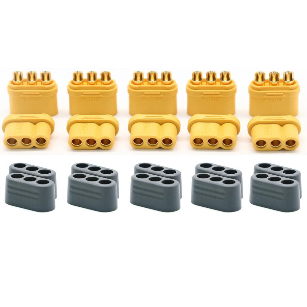 10 x Amass MR60 Plug w/Protector Cover 3.5mm 3 core Connector T plug Interface Connector Sheathed for RC Model (5 Pair )