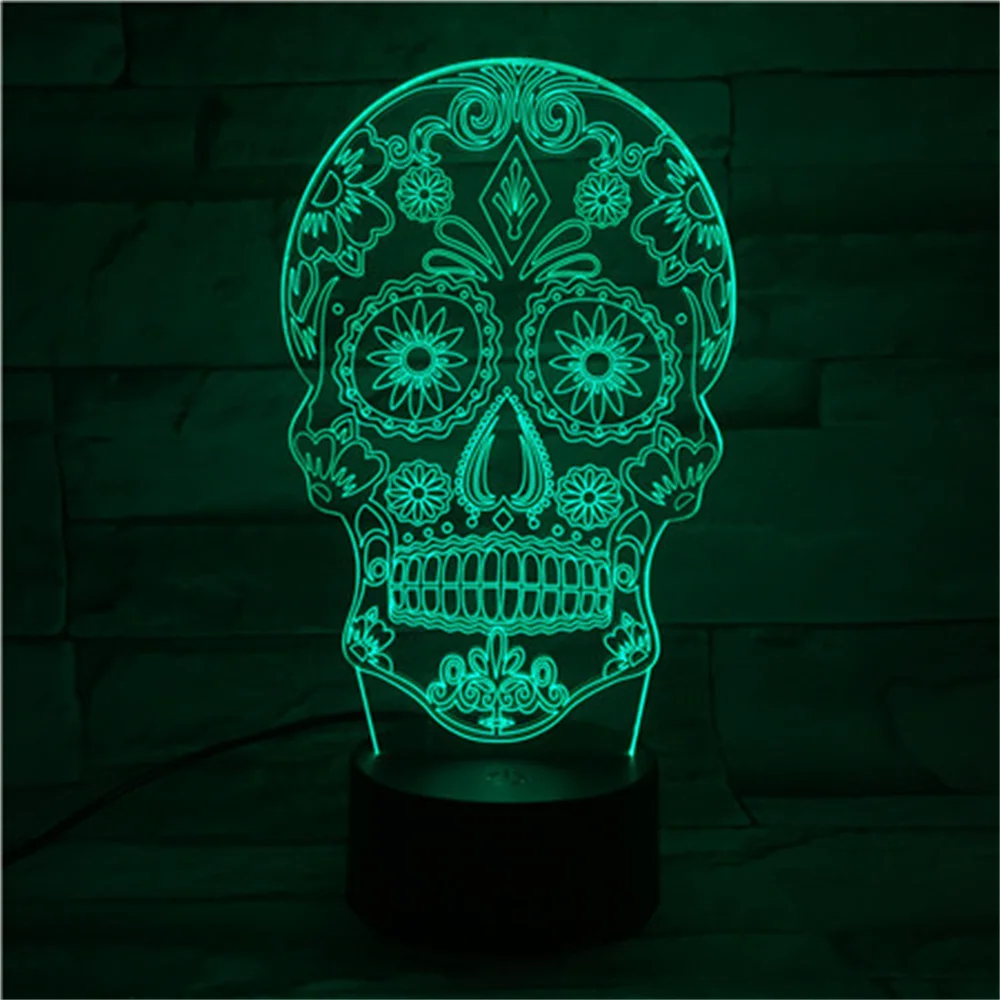 Skull 3D Lamp Illusion LED Night Light Light 7 Color Change Touch Mood Lamp Gift for Halloween Decorative Table Lamp Nightlight