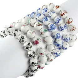 Elegant Chinese Style Ceramic Beads Bracelet Color Blue and White Porcelain Floral Pattern Bracelets for Charms Women Jewelry