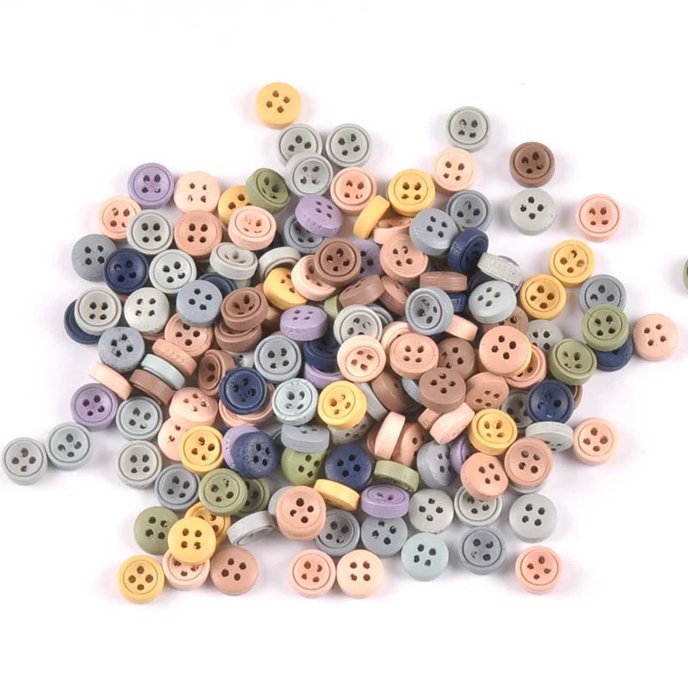 100pcs 9mm mini Wooden Buttons For Sewing clothing Scrapbooking Crafts Doll Accessories