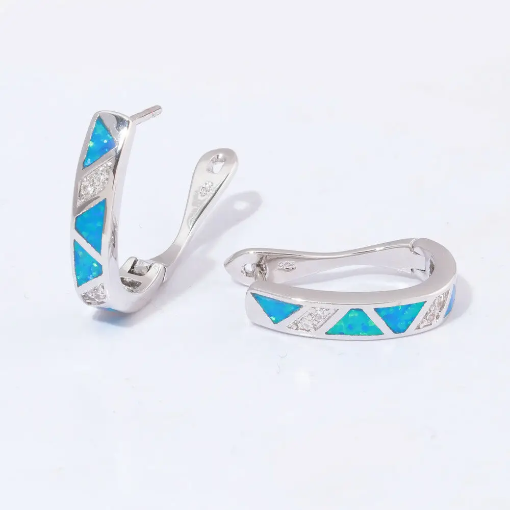 CiNily Blue Fire Opal Filled Hoop Earrings Silver Plated Long Oval Earring Vintage Ethnic Tribe Africa Luxury Jewelry Woman Girl