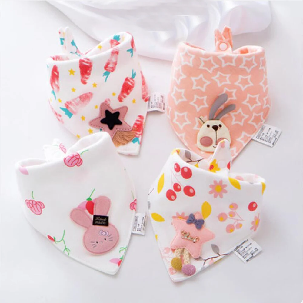 4 Pieces Baby Bibs Cotton Triangle Double Cartoon Saliva Towel Baby Boys Girls Feeding Apron Bandana Bibs Newborn Accessories