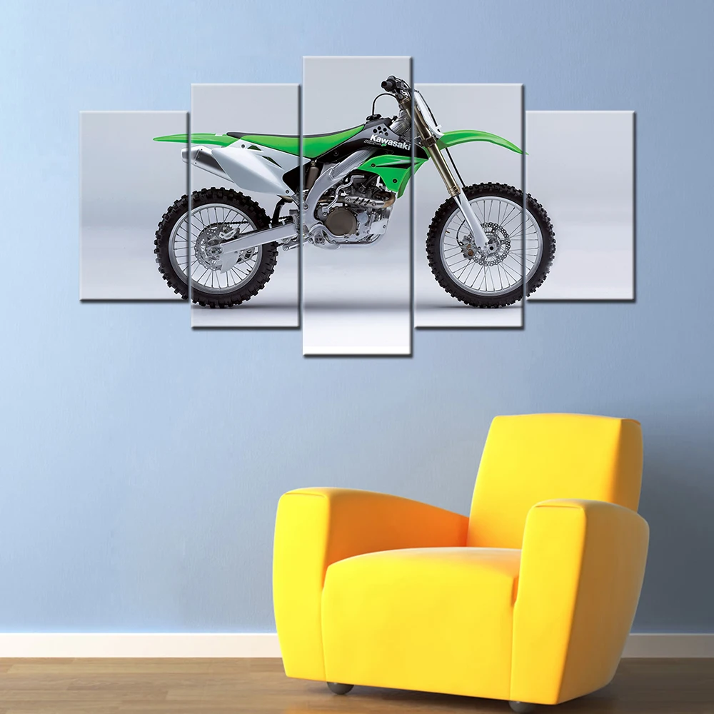 Wall Art Picture Kawasaki KX 450 F Super Bike Poster Canvas Prints 5 Piece Framed Paintings for Living Room Decor