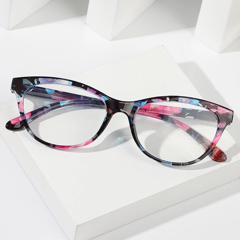 Fashion Elegant Print Flower Reading Glasses Eye Protection Anti Blue Light Presbyopic Eyeglasses Women Ultralight Frame Eyewear