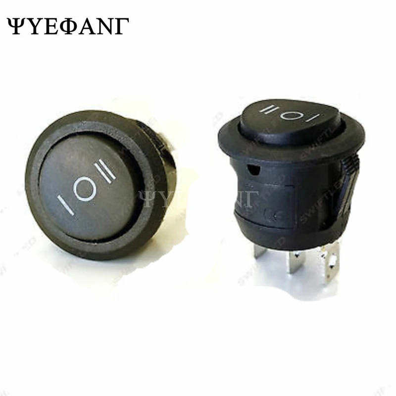 

10Pcs 23mm Round Black 3 Pin 10A/125V 6A/250V AC 3 Position SPDT ON-OFF-ON Rocker Switch Snap-in