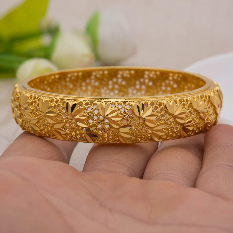 Annayoyo  4 Pieces/Lot Gold Color Dubai Bangles for Women Ethiopian Bracelets Middle East Wedding Jewelry African Gifts