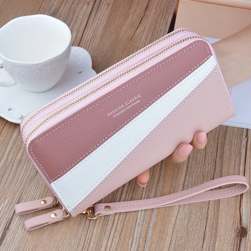 

Women's Zipper Closure Spliced Wrist Strap Tassel Wallet for Girls New Fashion Phone Coin Long Purse Card Holder