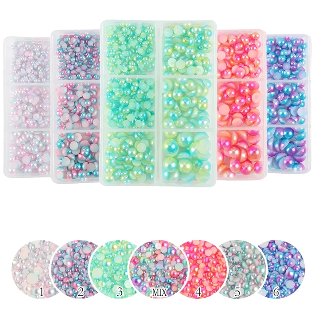 New Mixed Mermaid AB Half the pearl sticker 600pcs/box 3/4/5/6/8mm forDIY Dress decoration accessories handmade Creative sticker