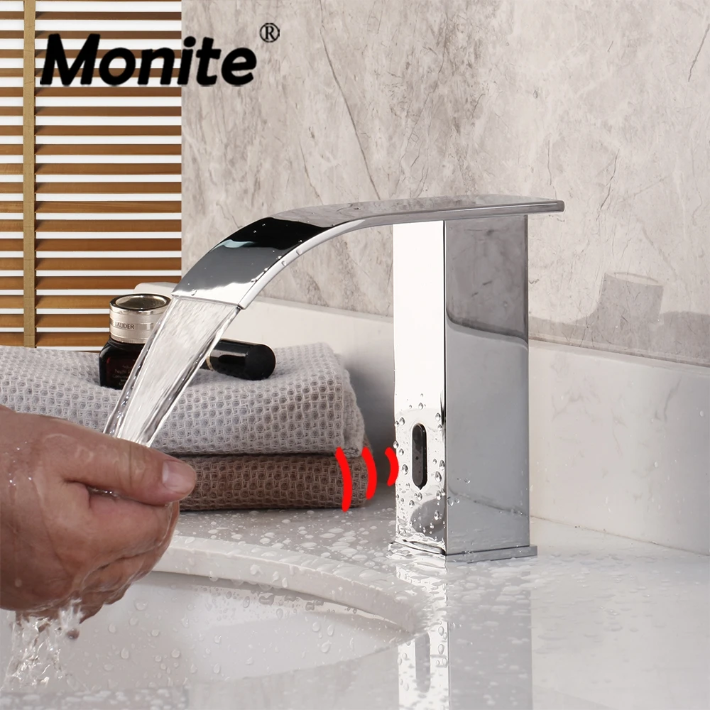 

Monite Chrome Brass Bathroom Automatic Hands Touch Free Sensor Faucets Hot & Cold Basin Sink Mixer Tap Faucets Mixers & Taps