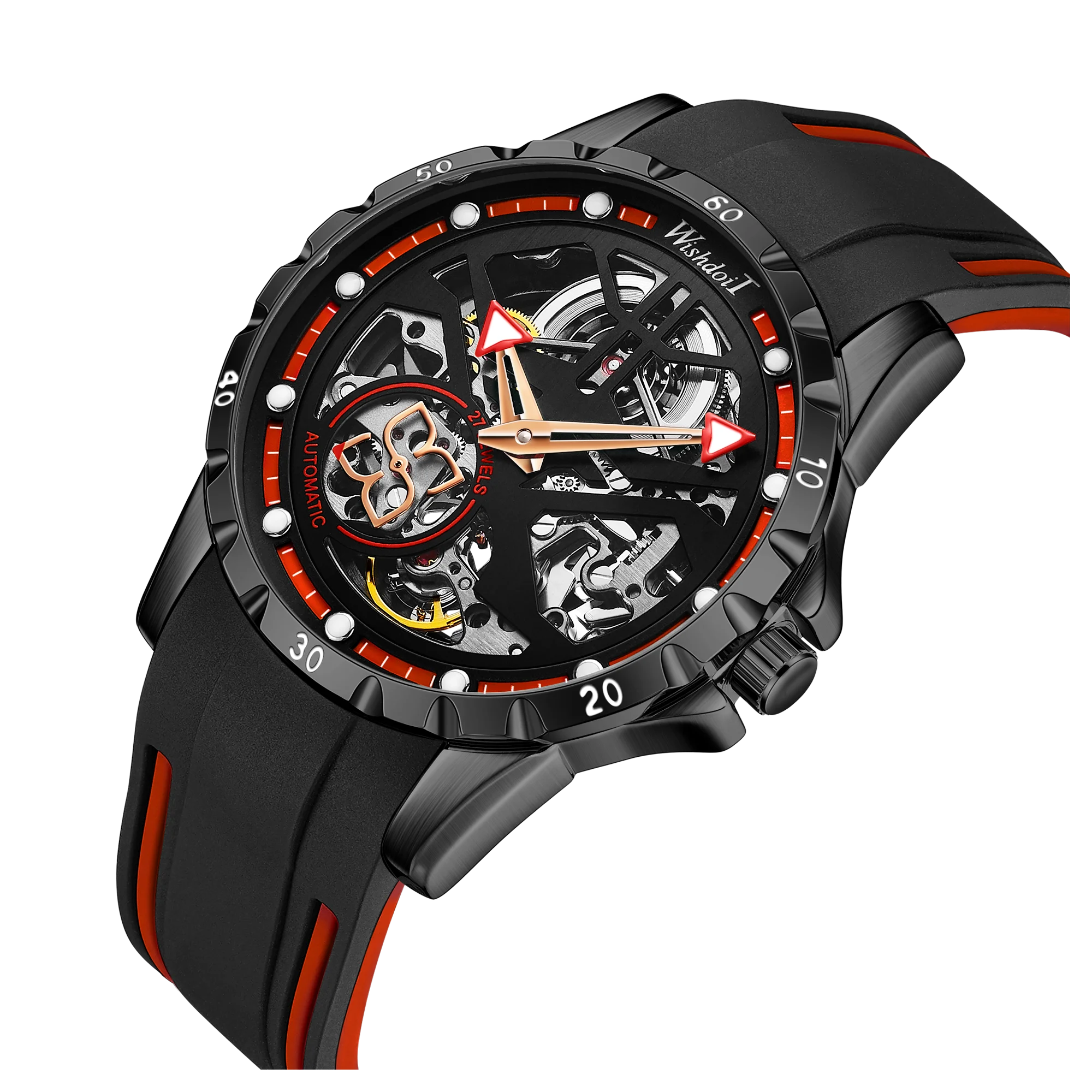 WISHDOIT orologio da polso scheletro Tourbillon da uomo originale di moda orologio meccanico automatico uomo luminoso impermeabile nuovo Design