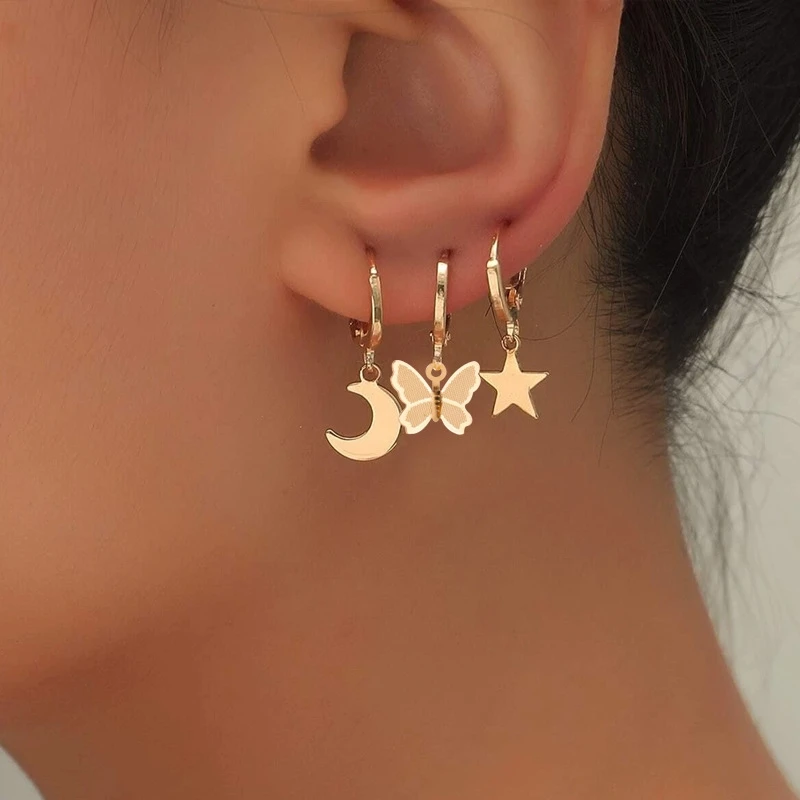 Exquisite Creative Butterfly Star Square Drop Earrings For Women Trendy Minimalist Gold Color Wedding Jewelry Girl Accessories