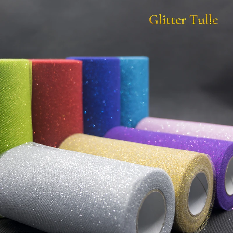 Glitter Sequin Tulle Roll Spool 25Yards 15 cm Gold Wedding Decorations Sparkly Tulle Rolls Silver Pink Organza Party Supplies