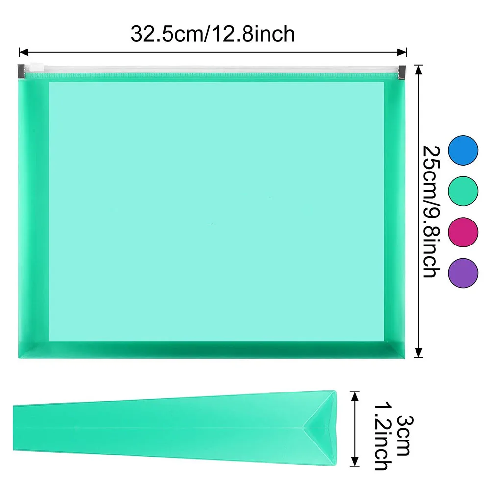 3 Stks/set A4 Poly Zip Enveloppen Uitbreidbaar Plastic Rits Mappen Waterdichte Document Bestand Pocket Voor School Kantoor Organisatie