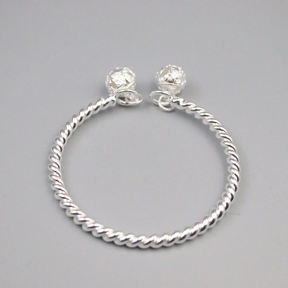 

Fine Pure S999 Sterling Silver Bangle Women 5mmW Weave 13mm Bell Bracelet 55-60mm 31-33g