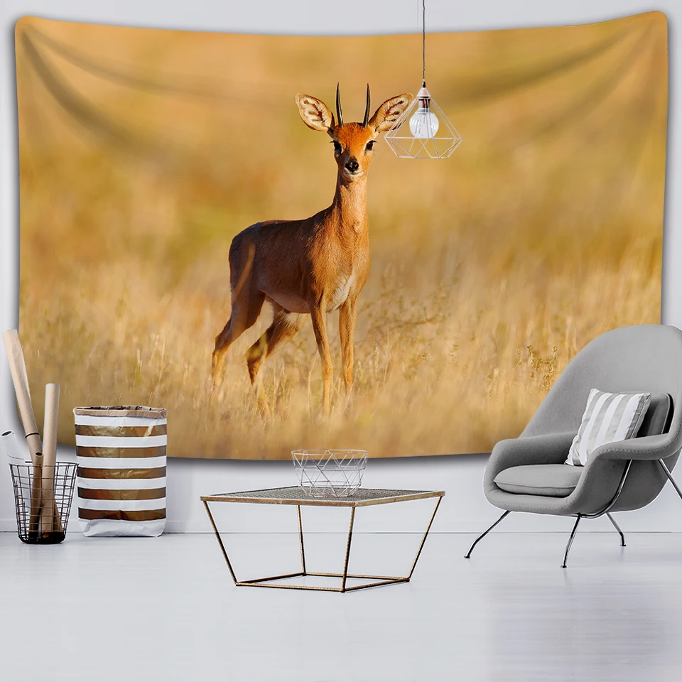 Elk Strolling Forest Wall Hanging Tapestry, Wall Art, Large Deer Tapestry, Decorative Blanket, Beach Towel