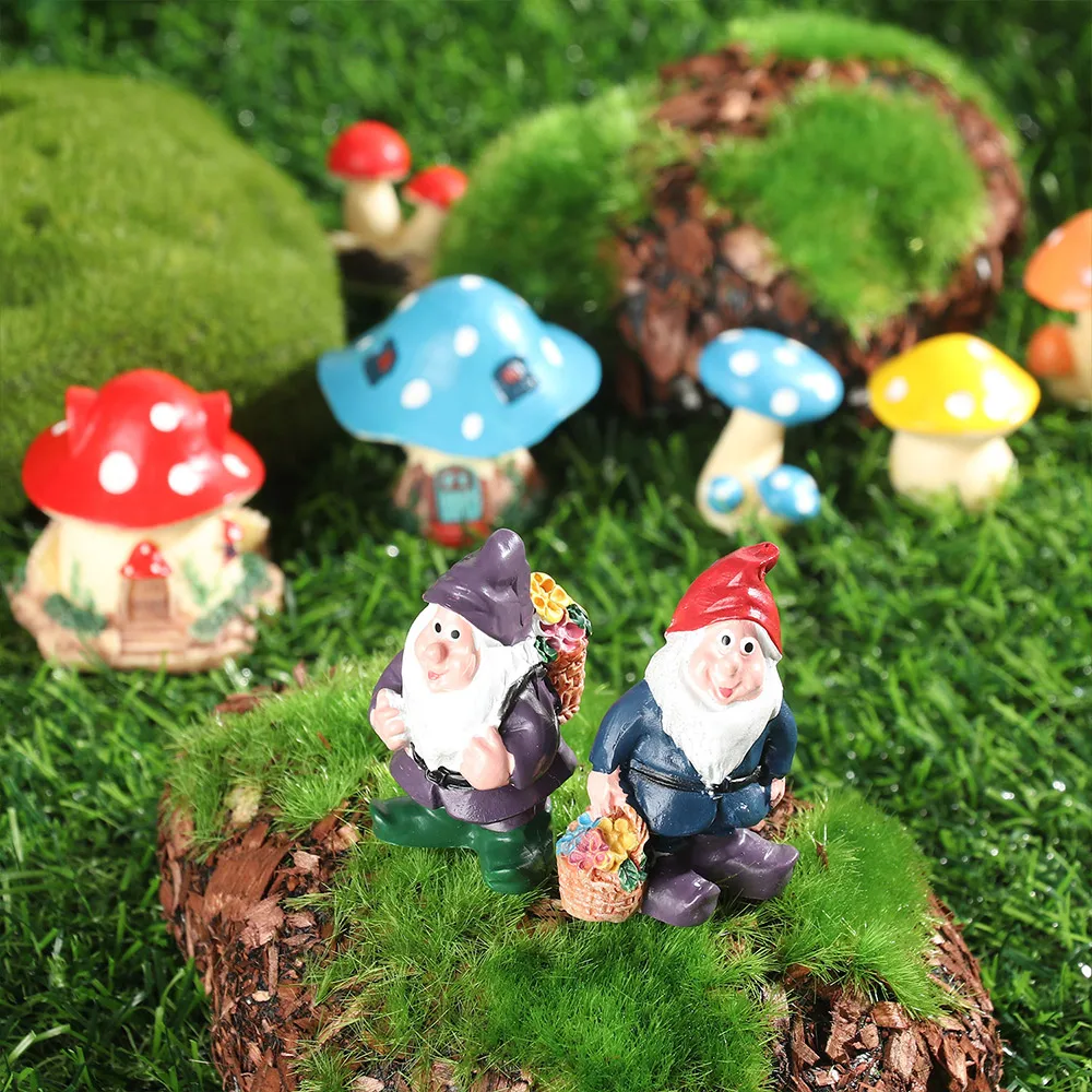 Miniature Mushroom House Mushroom Figurines Gnome Terrarium Micro Landscape Fairy Garden Bonsai Ornament Resin Craft DIY Gift