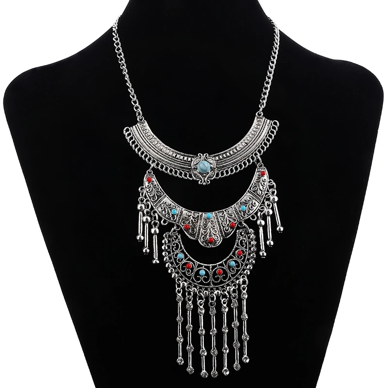 LOVBEAFAS Fashion Bohemian Maxi Collares Necklace Bar Crystal Tassel Statement Layered Jewelry Choker Vintage Collier Necklace