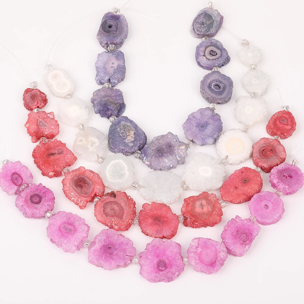 Freeform Solar Druzy Drusy Agates Slab Charms Beads Jewelry,Faceted Drilled Slice Sun Flower Loose Beads Bracelet XFX-175AMCE