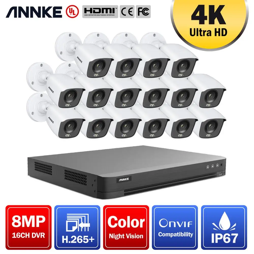 ANNKE 4K HD 16CH DVR Kit H.265+ CCTV Camera Security System 8MP CCTV System IR Outdoor Night Vision Video Surveillance Kits