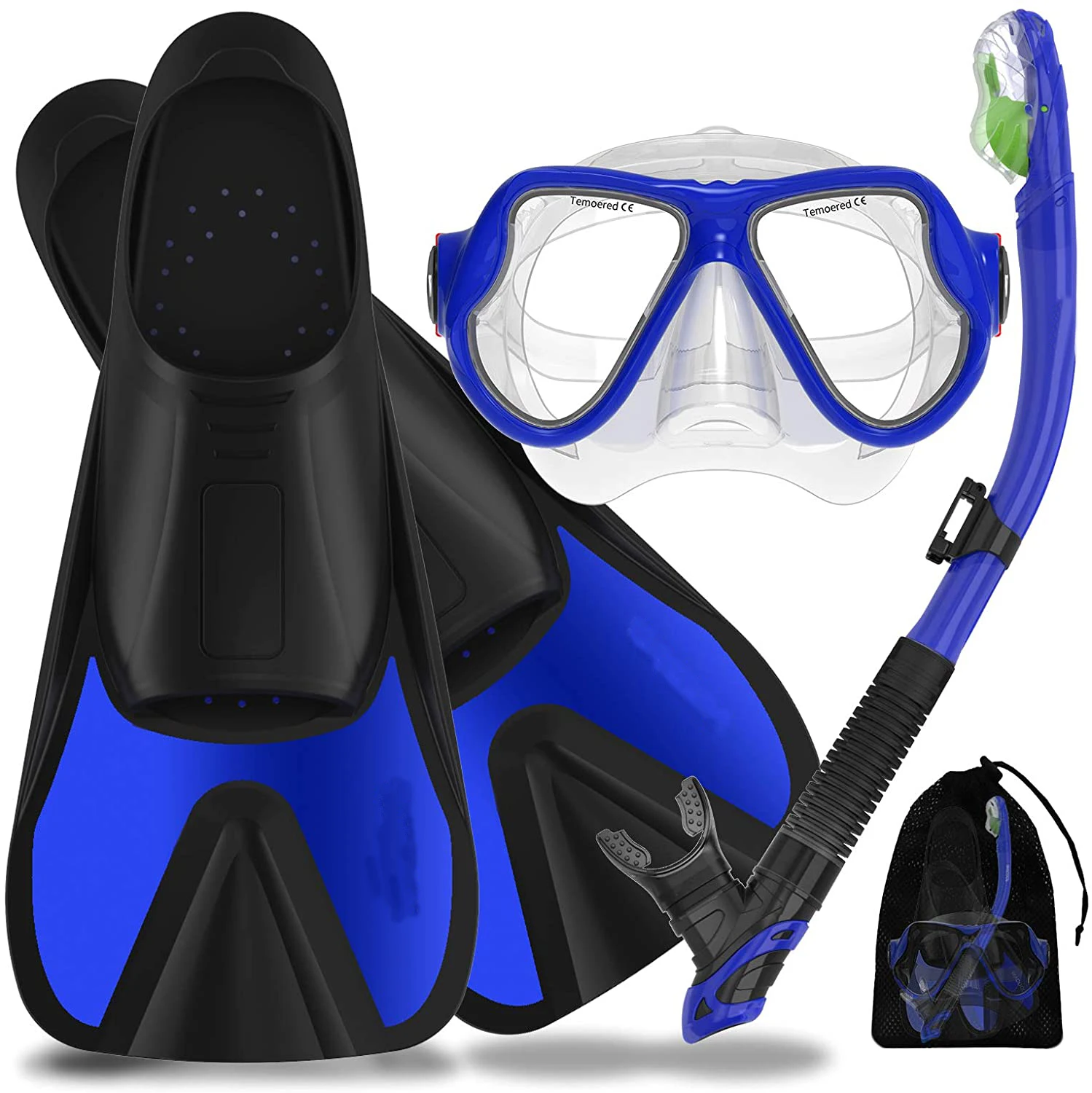 

Snorkeling Diving Mask Flippers Set Adult Flexible Comfort Snorkel Tube Fins Gear Submersible Foot Swimming Flippers