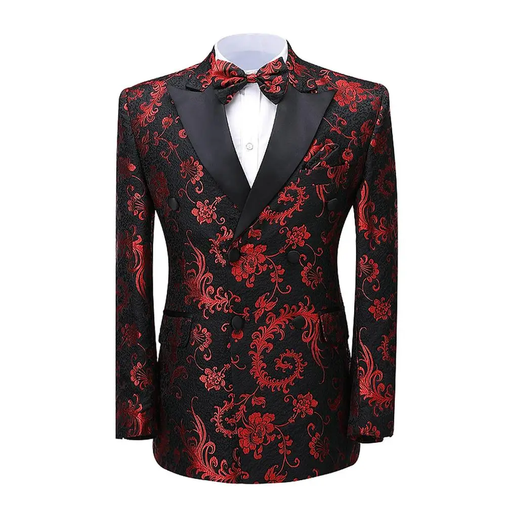 Red Chinese palace style Men\'s Suit Formal 2 Pieces Party Shawl Lapel Soft Wool Prom Tuxedos Wedding Groomsmen (Blazer+Pants)