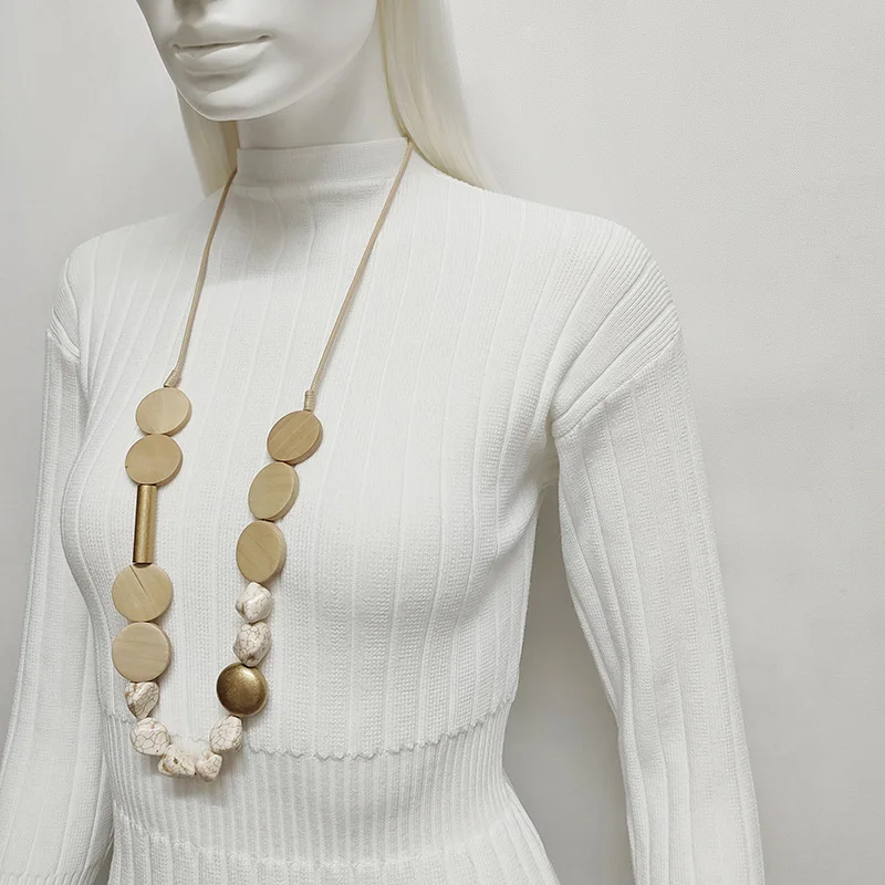 Kara&Kale Long necklace Adjustable length fashion jewelry handmade accessories wooden necklaces natural stone
