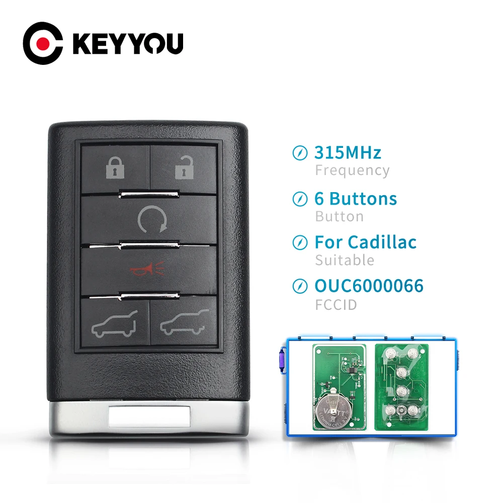 

KEYYOU Replacement Car Suv Key For Cadillac Escalade ESV EXT 2007-2014 Keyless Fob OUC6000066 Car Remote Key 315Mhz 6 Buttons