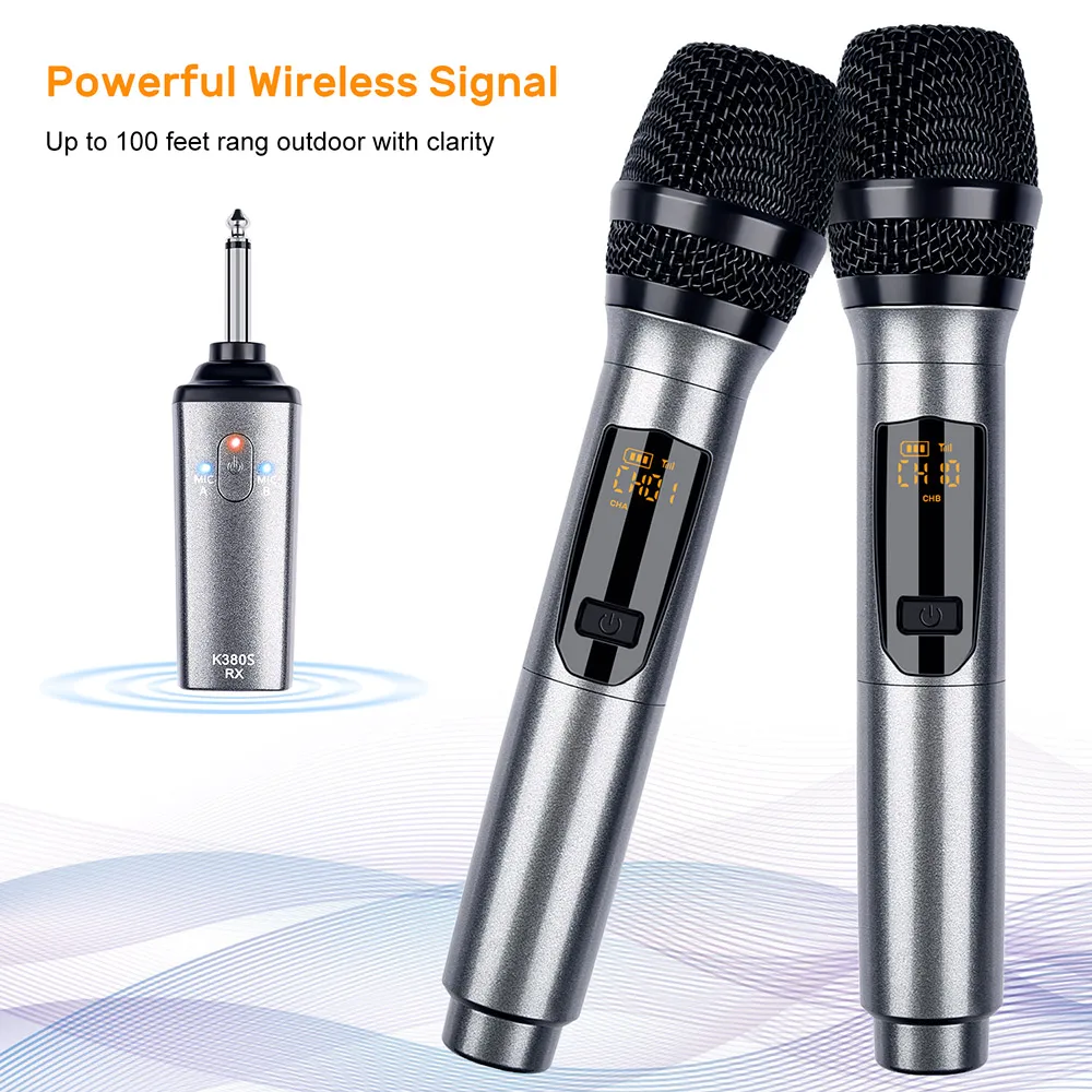 Professional Handheld Mic Wireless K380S UHF Handheld Wireless Microphone Mic 2 Mic & 1 Receiver For Family KTV Show Meeting