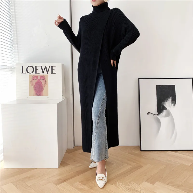 [ZAYAU]Vent Long Knitting Sweater Loose Fit Turtleneck Long Sleeve Women Pullovers New Fashion Tide Autumn Winter 2023