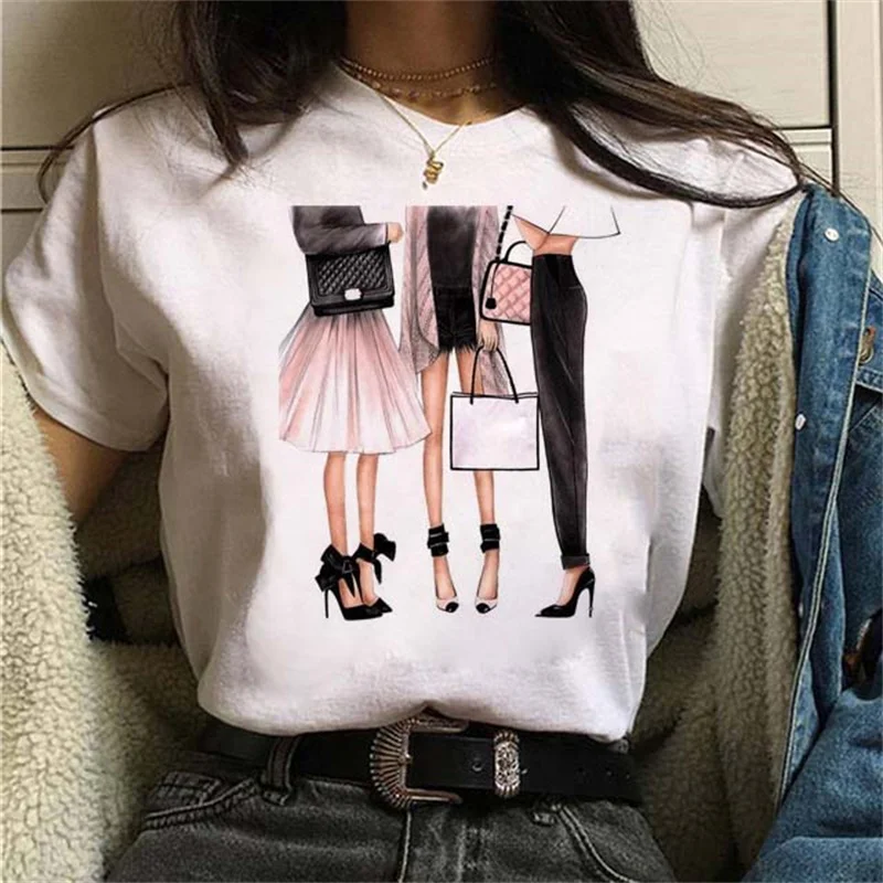 Maycaur Women Casual Short Sleeves T-shirt Harajuku Sexy Women Print T Shirt Fashion Korean Trendy White Tops Female Tshirts