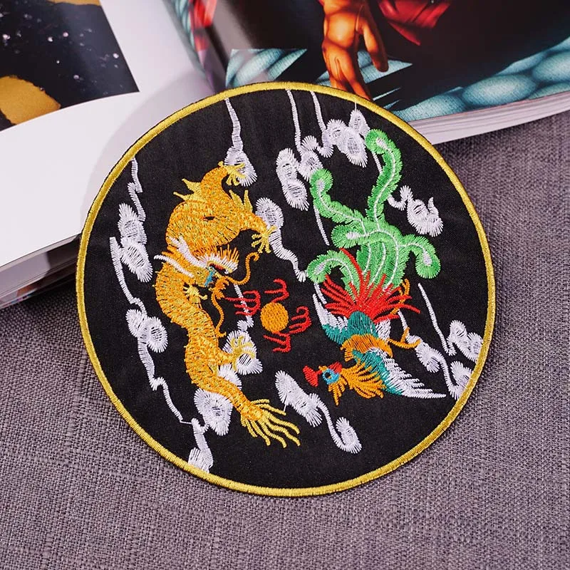 1PCS Chinese style Chinese dragon Phoenix embroidery National flower Peony patches sew on applique clothing dress decoration